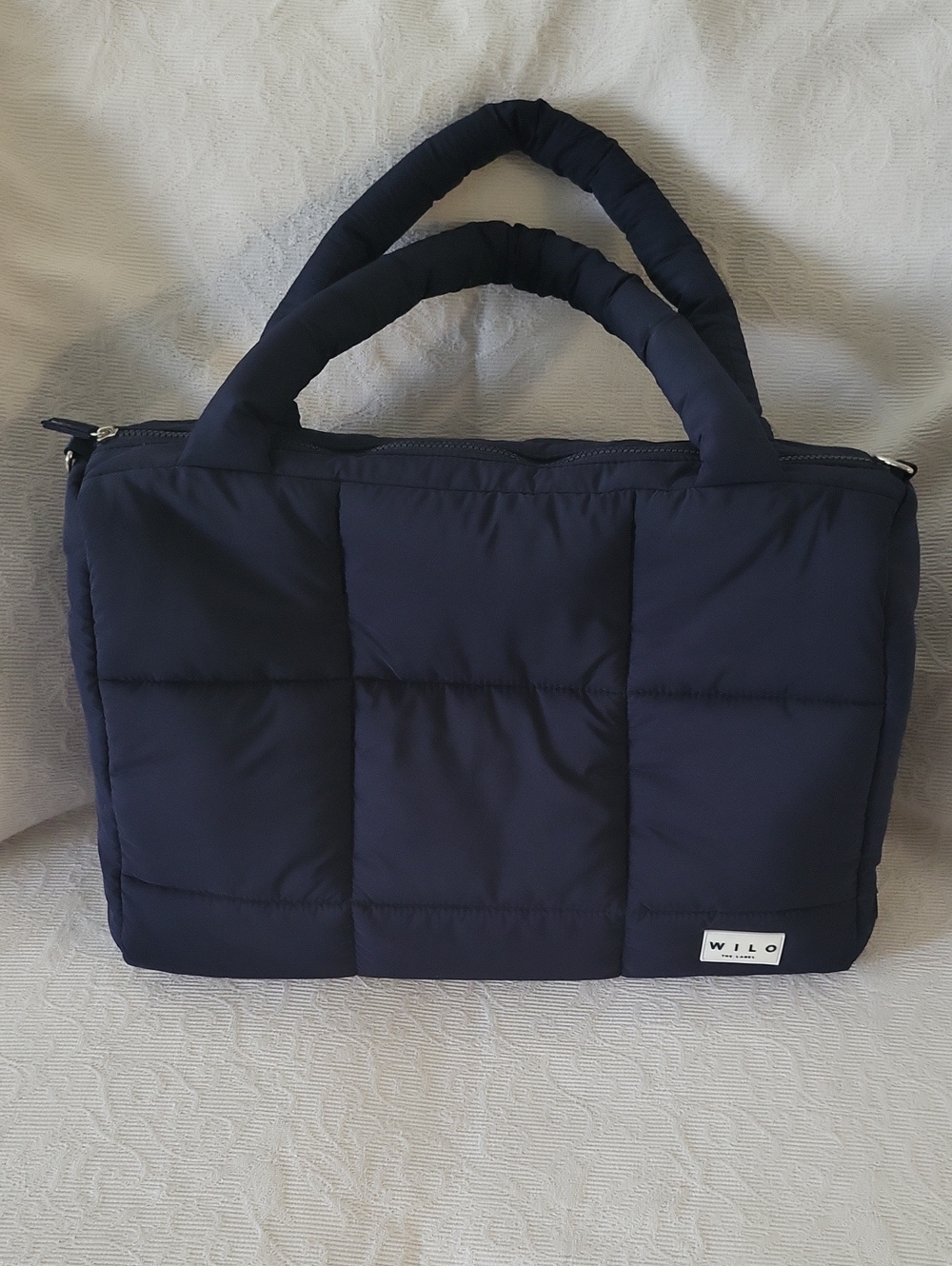 WILO Navy Quilted Laptop Tote - Padded Carry Handles